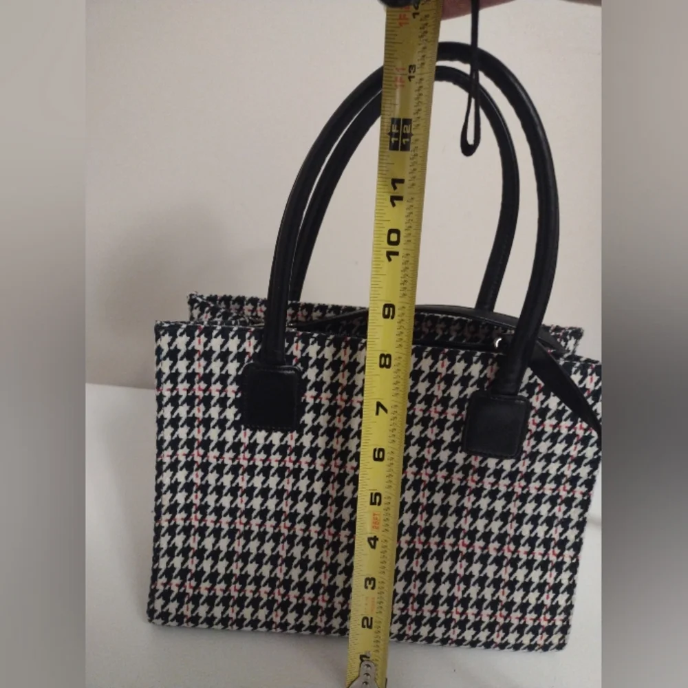 Vtg Preston & York Houndstooth Purse Bag Tote Crossbody Acrylic Wool Polyester - Picture 10 of 10